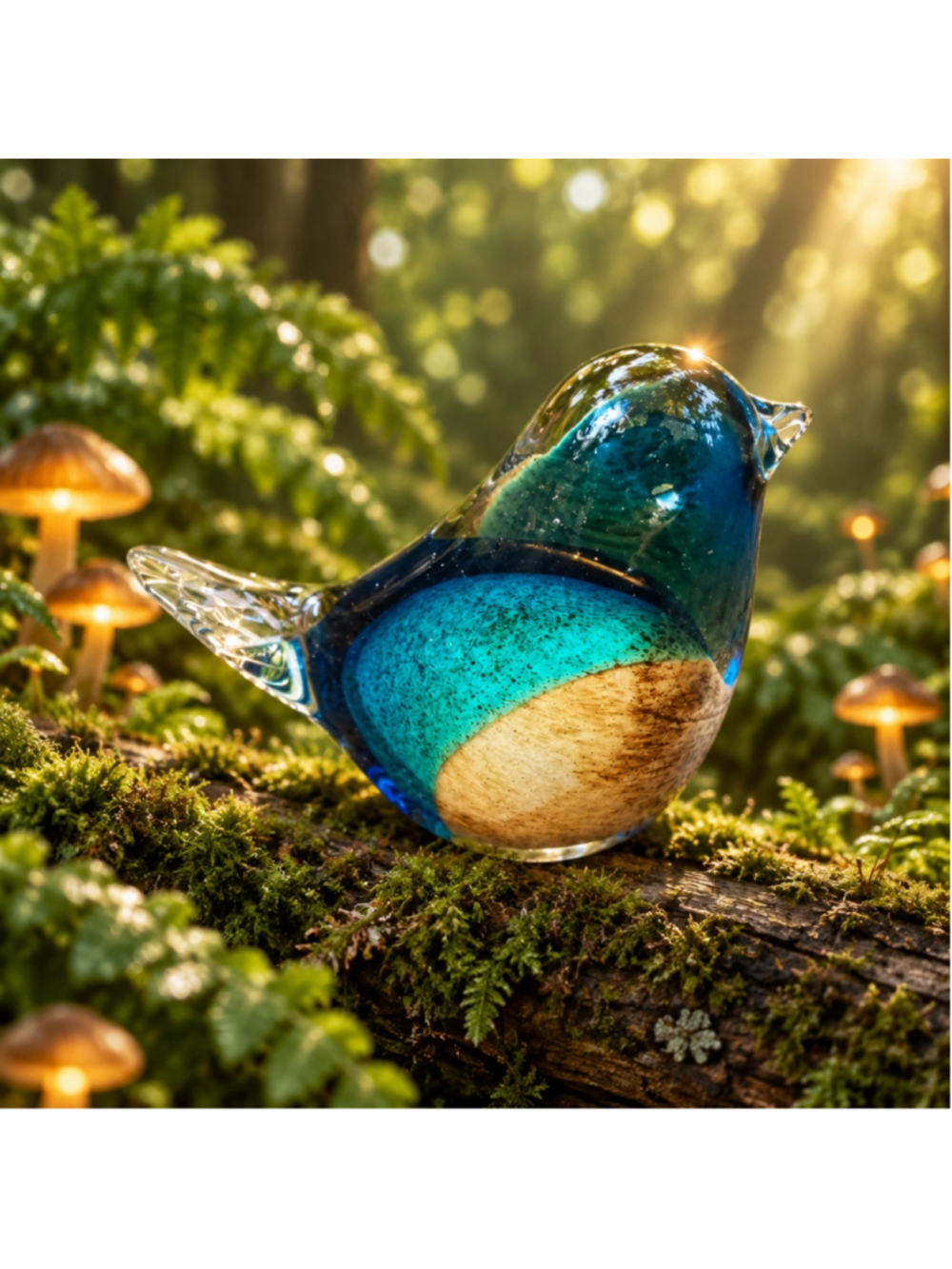 Layered Glass Bird Decor Figurine Teal Brown Paperweight Decor Whimsical Fairy